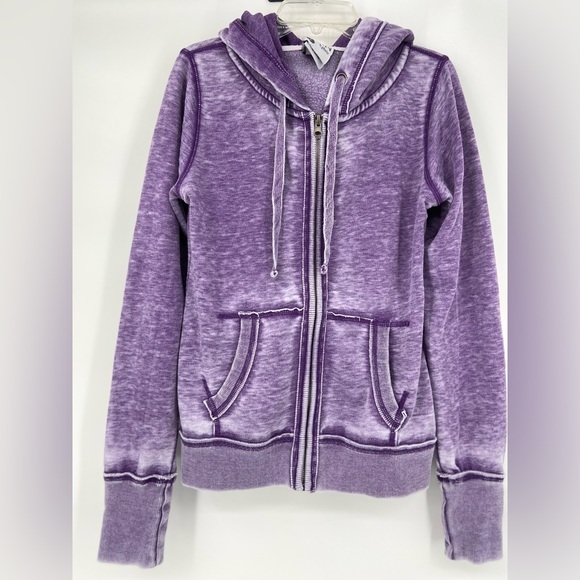 Zen purple zip up hoodie with Kangaroo pocket,random info on back, sz s - Picture 1 of 6